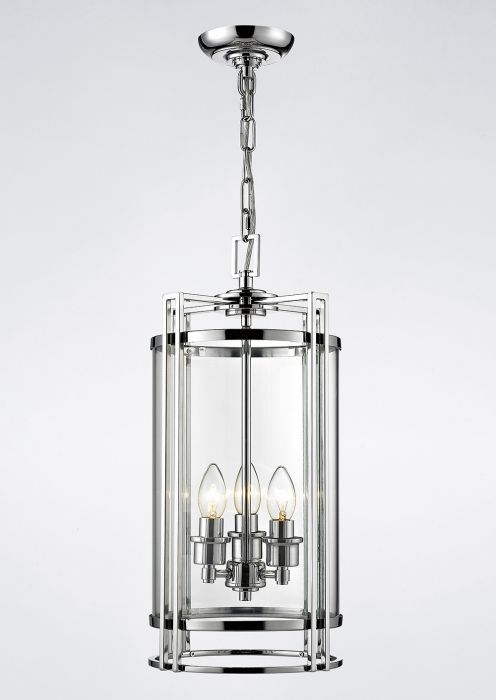 Diyas Il31082 Eaton Pendant 3 Light Ceiling Lantern Polished Chrome Frame With Widely Used 3 Light Lantern Cylinder Pendants (View 27 of 30)