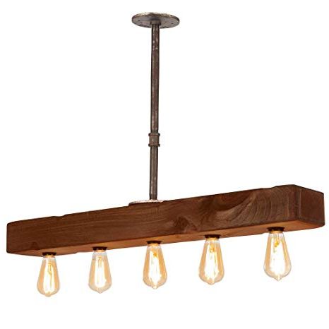 Farmhouse Lighting Distressed Wood Beam Rustic Chandelier Light Fixture –  Recessed Wooden Beam Ceiling Light Fixture (5 Light) – Great For Kitchen With Well Liked Gaines 5 Light Shaded Chandeliers (View 14 of 30)