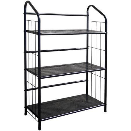 Fashionable Metal Grid 3 Shelf Open Bookcase, Black (View 11 of 20)