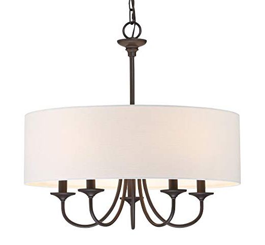 Kira Home Quinn 21" Traditional 5 Light Chandelier + White Linen Drum  Shade, Oil Rubbed Bronze Finish For Recent Burton 5 Light Drum Chandeliers (View 15 of 30)