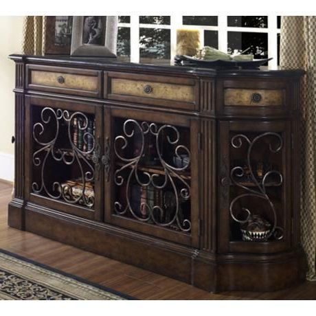 Kronburgh Sideboards Regarding 2019 Wrought Iron Marble And Carmel Wood Credenza – #w (View 10 of 20)