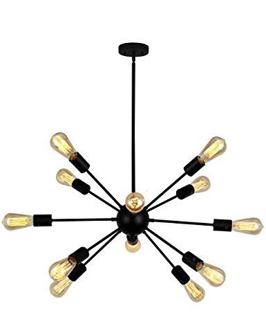 Most Up To Date Nelly 12 Light Sputnik Chandeliers With Vinluz 12 Light Contemporary Sputnik Chandelier Black Mid Century Modern  Ceiling Light Fixtures Hanging Rustic Industrial Pendant Lighting For  Kitchen (View 16 of 30)