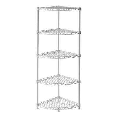 Ogden Corner Unit Bookcases Pertaining To Newest 47 In. H X 14 In. W X 14 In. D 5 Shelf Steel Wire Corner Shelving Unit In  White (Photo 12 of 20)