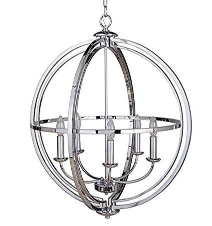 Orbits Pendant Ceiling Light Fixture Modern Sphere/orb / Globe Chandelier,  Chrome Finish (5 Lights /25.5" / Chrome) Intended For Well Liked Donna 6 Light Globe Chandeliers (Photo 12 of 30)