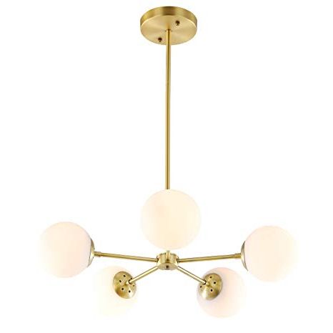 Popular Light Society Grammercy 5 Light Chandelier Pendant, Brushed Brass With  White Frosted Globes, Classic Mid Century Modern Lighting Fixture With Thresa 5 Light Shaded Chandeliers (Photo 29 of 30)