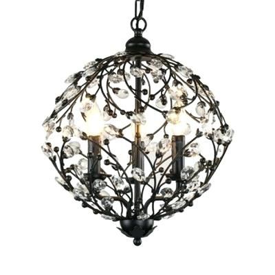 Shipststour 3 Light Globe Chandeliers Throughout Most Current 3 Light Globe Chandelier Antique Bronze Wrought Iron Cage (Photo 20 of 30)