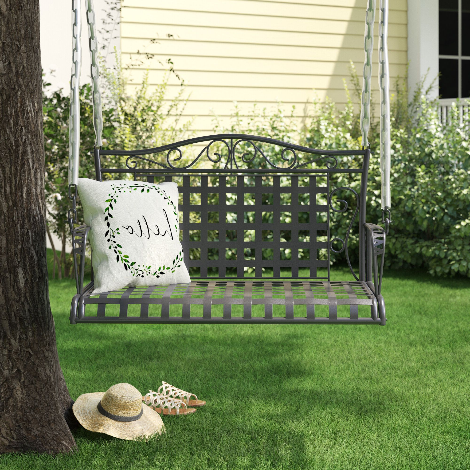 1 Person Antique Black Iron Outdoor Swings Throughout 2019 Saundra Iron Porch Swing (View 1 of 30)