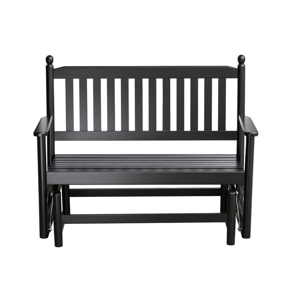 2 Person Black Wood Outdoor Patio Glider In Fashionable Black Outdoor Durable Steel Frame Patio Swing Glider Bench Chairs (View 29 of 30)