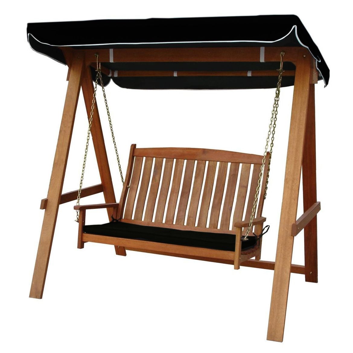 2 Person Light Teak Oil Wood Outdoor Swings Throughout Trendy Rivers 2 Seat Hardwood Swing With Canopy & Cushion (View 23 of 30)