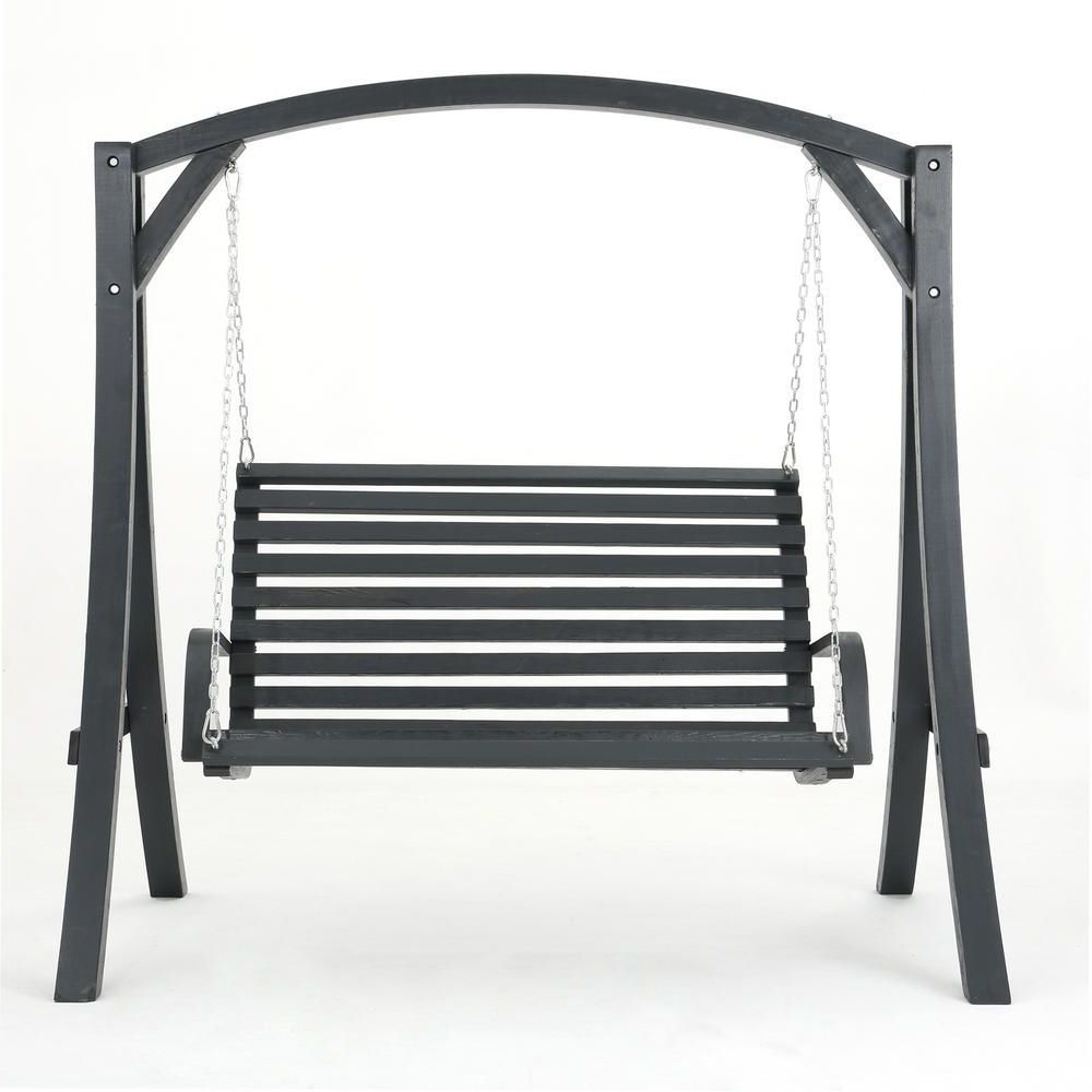 2 Person White Wood Outdoor Swings Intended For Favorite Noble House 2 Person Gray Wood Patio Swing In  (View 4 of 30)