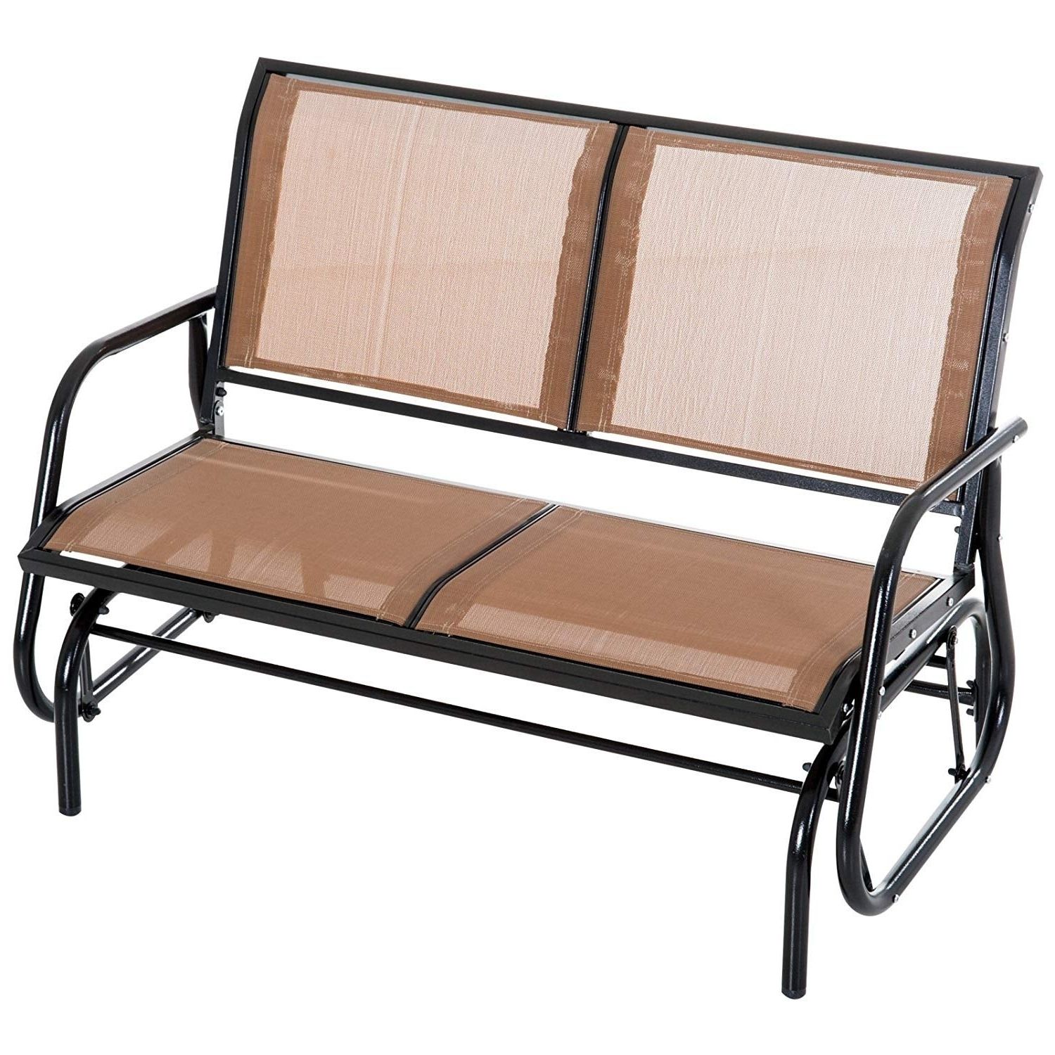 2019 Outsunny 2 Person Steel And Mesh Fabric Sling Weather Resistant Outdoor  Patio Glider Double Swing Chair – Brown Throughout Sling Double Glider Benches (View 24 of 30)