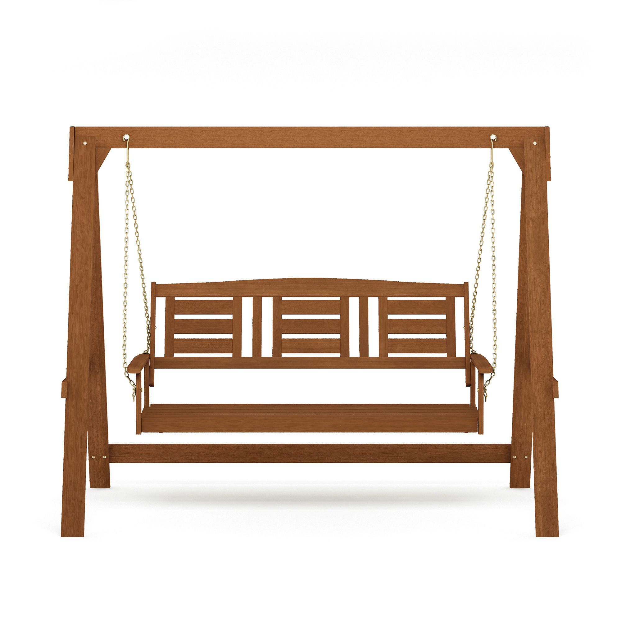 3 Person Light Teak Oil Wood Outdoor Swings Regarding Most Recently Released Furinno Tioman Hardwood 3 Seater Swing With Stand – Walmart (View 1 of 30)
