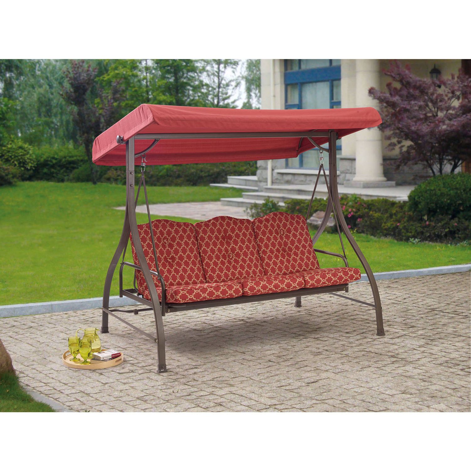 3 Seats Patio Canopy Swing Gliders Hammock Cushioned Steel Frame Inside 2019 Outdoor: Cozy Outdoor Swing Cushions For Your Patio (View 24 of 30)