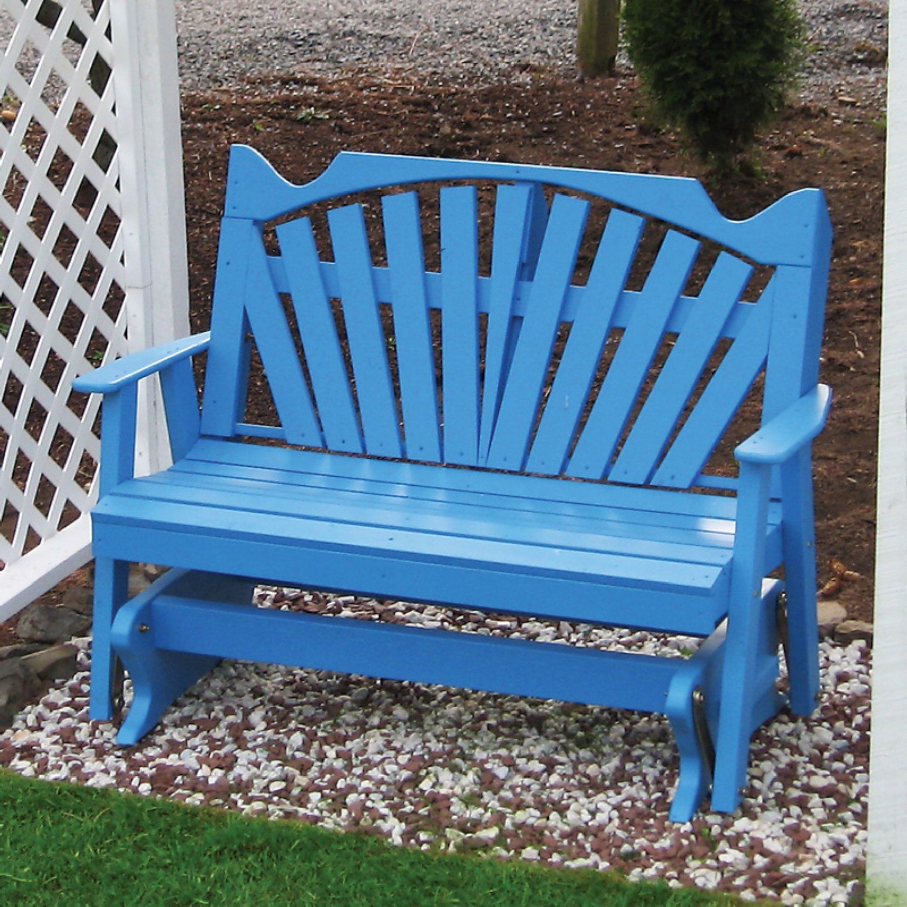 A & L Furniture Yellow Pine Fanback Outdoor Bench Glider With Fashionable Fanback Glider Benches (Photo 7 of 30)