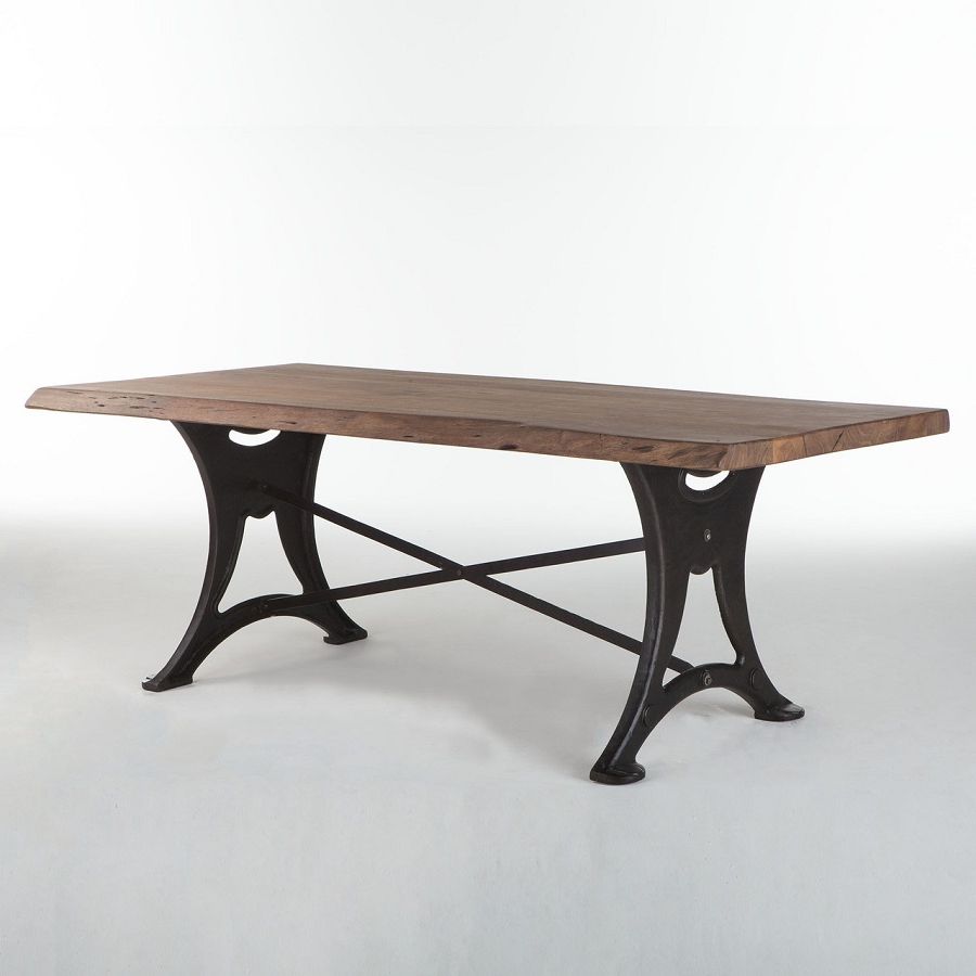 Acacia Wood Top Dining Tables With Iron Legs On Raw Metal For Latest Live Edge 80 Dining Table : , High End Direct (View 26 of 30)