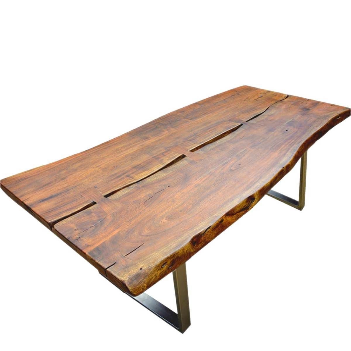 Acacia Wood Top Dining Tables With Iron Legs On Raw Metal In Famous Live Edge Acacia Wood & Iron Rustic Large Dining Table (View 9 of 30)