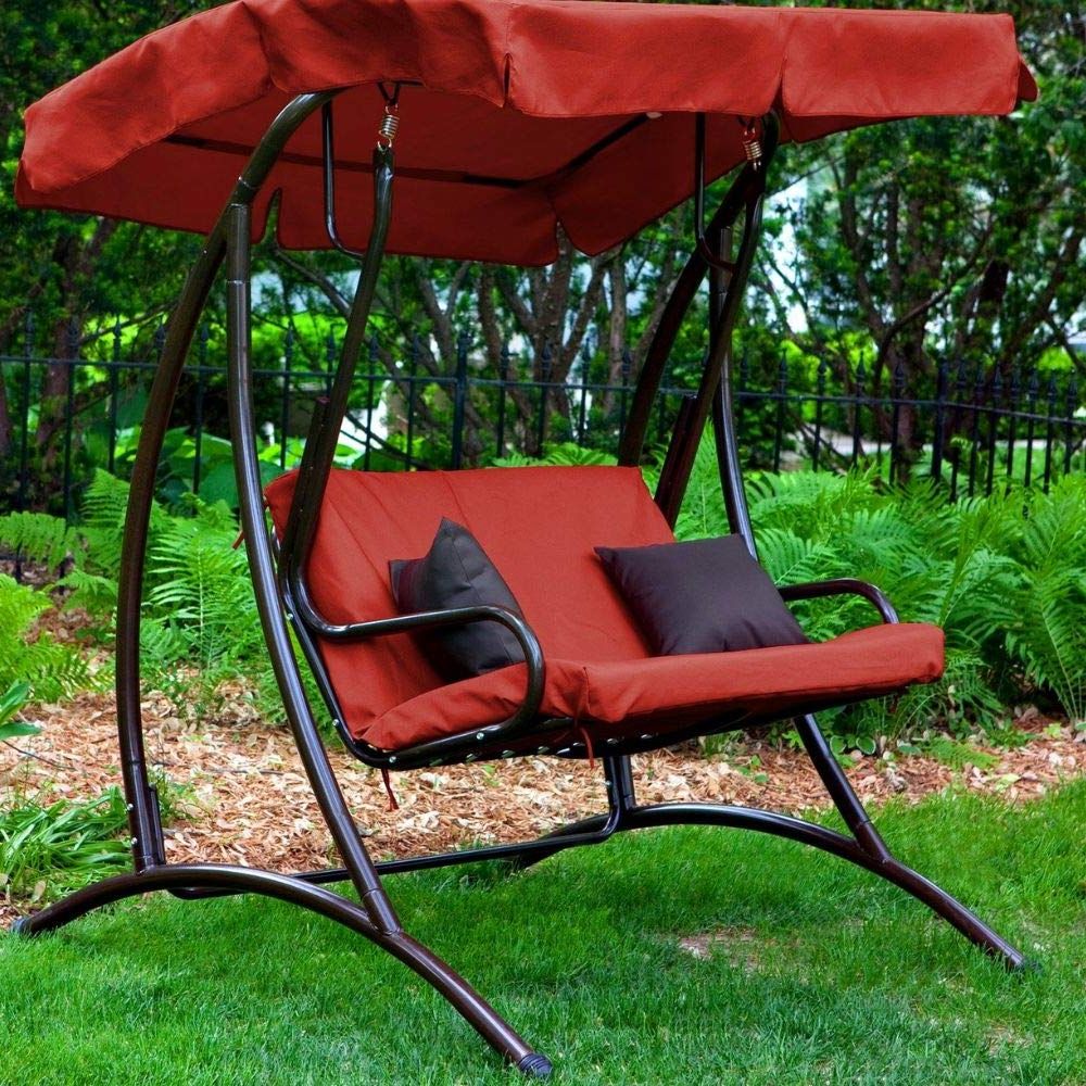 Amazon : Covered Porch Swing Loveseat With Canopy Within Most Recent Patio Loveseat Canopy Hammock Porch Swings With Stand (Photo 6 of 30)