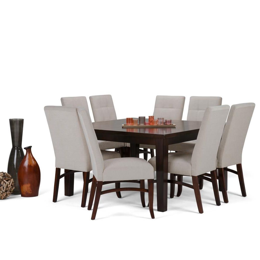 Best And Newest Artefac Contemporary Casual Dining Tables Regarding Simpli Home Ezra 9 Piece Dining Set With 8 Upholstered (View 10 of 30)