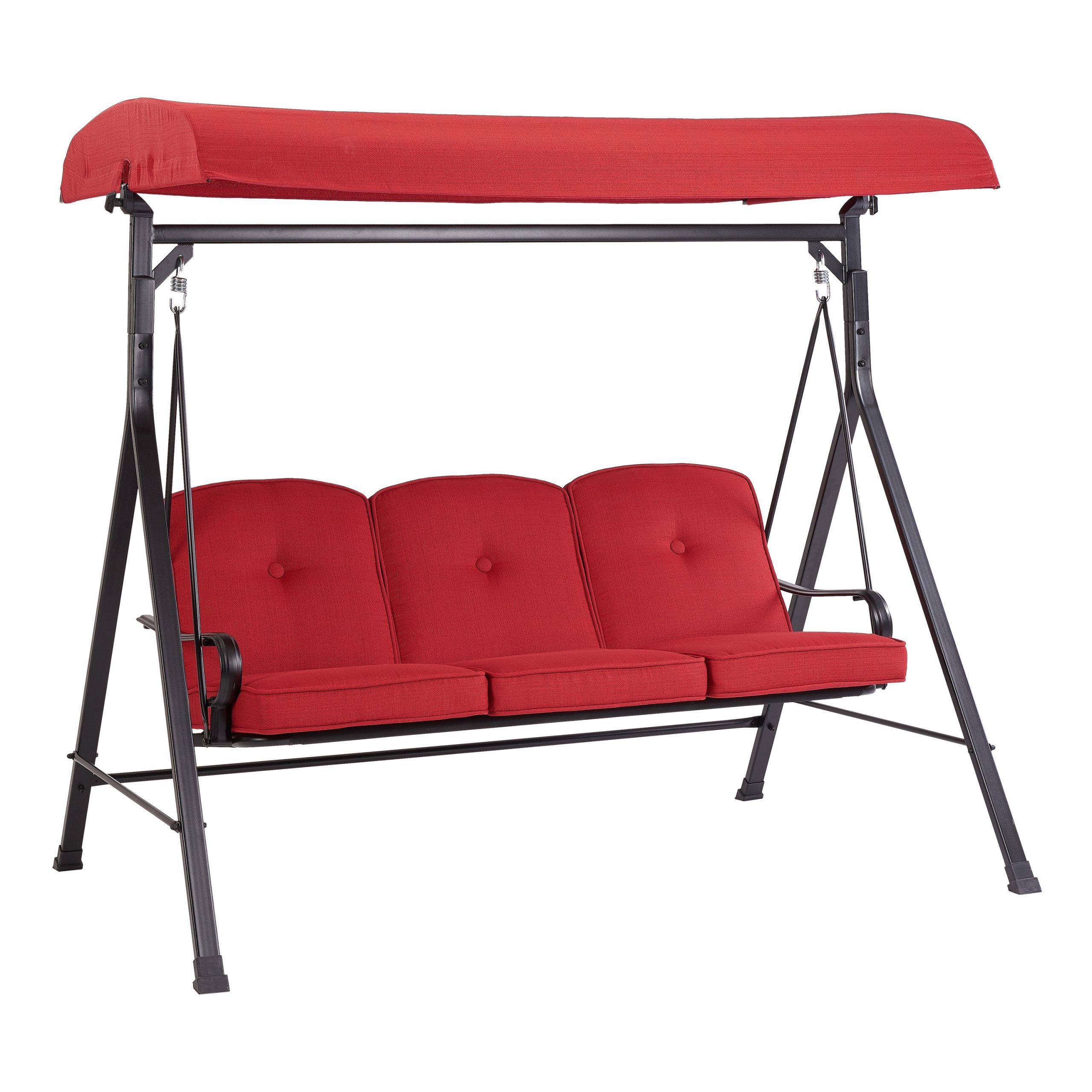 Canopy Porch Swings Pertaining To Well Known Mainstays Carson Creek Outdoor 3 Seat Porch Swing With Canopy, Red –  Walmart (View 13 of 30)