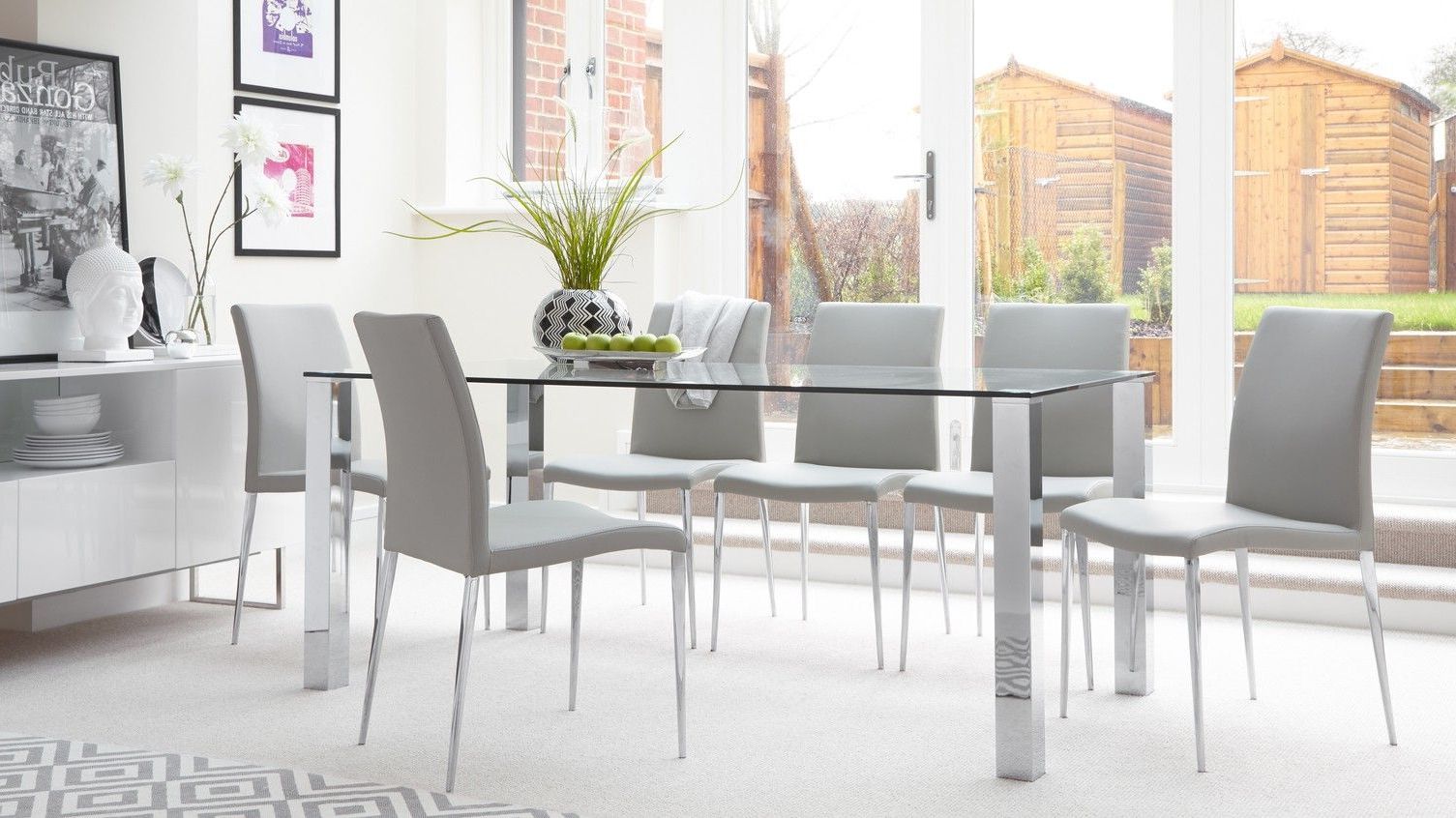 Contemporary 6 Seating Rectangular Dining Tables Throughout Favorite Tiva Glass And Elise Large Dining Set (View 5 of 30)