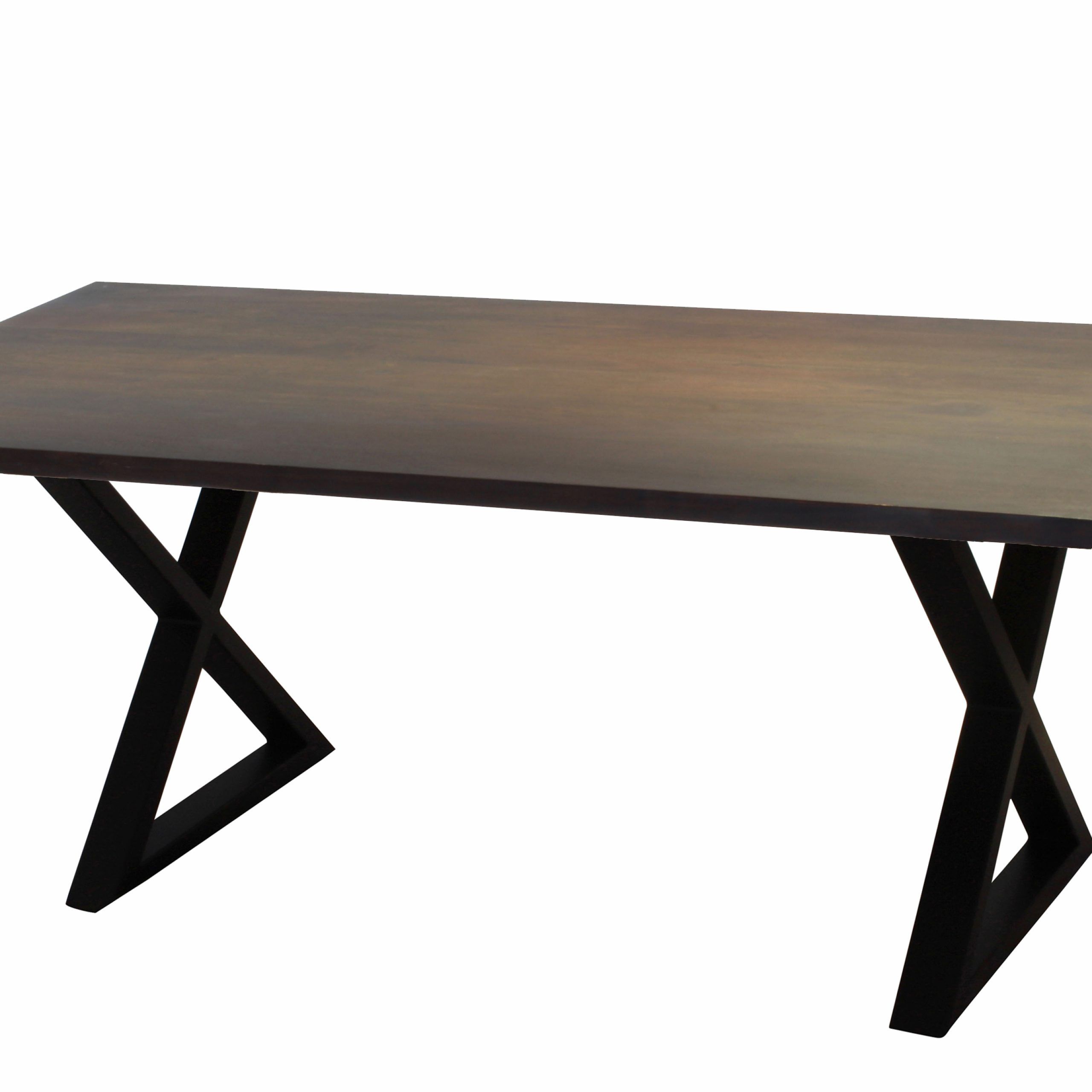 Corcoran Walnut Acacia Dining Table – 80 In – Black Metal X Legs With Regard To Most Popular Acacia Dining Tables With Black X Leg (View 11 of 30)
