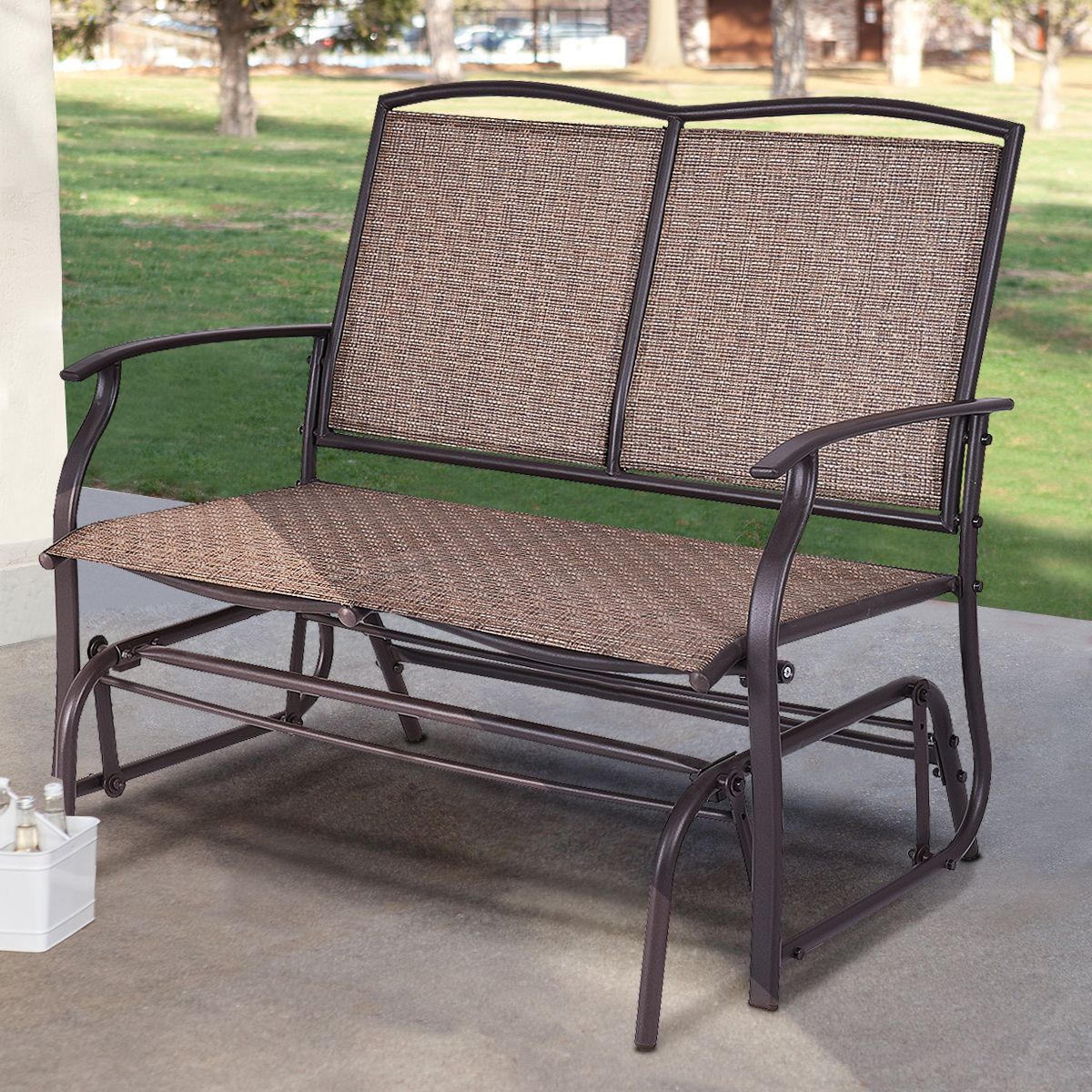 Costway Patio Glider Rocking Bench Double 2 Person Chair Loveseat Armchair  Backyard – Walmart Regarding Latest Indoor/outdoor Double Glider Benches (View 11 of 30)