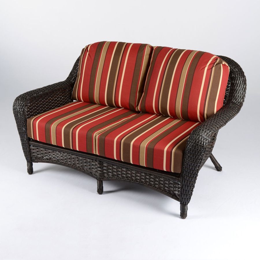 Current Furniture: Lexington Wicker Loveseat With Stripe Cushion For Inside Outdoor Loveseat Gliders With Cushion (View 27 of 30)