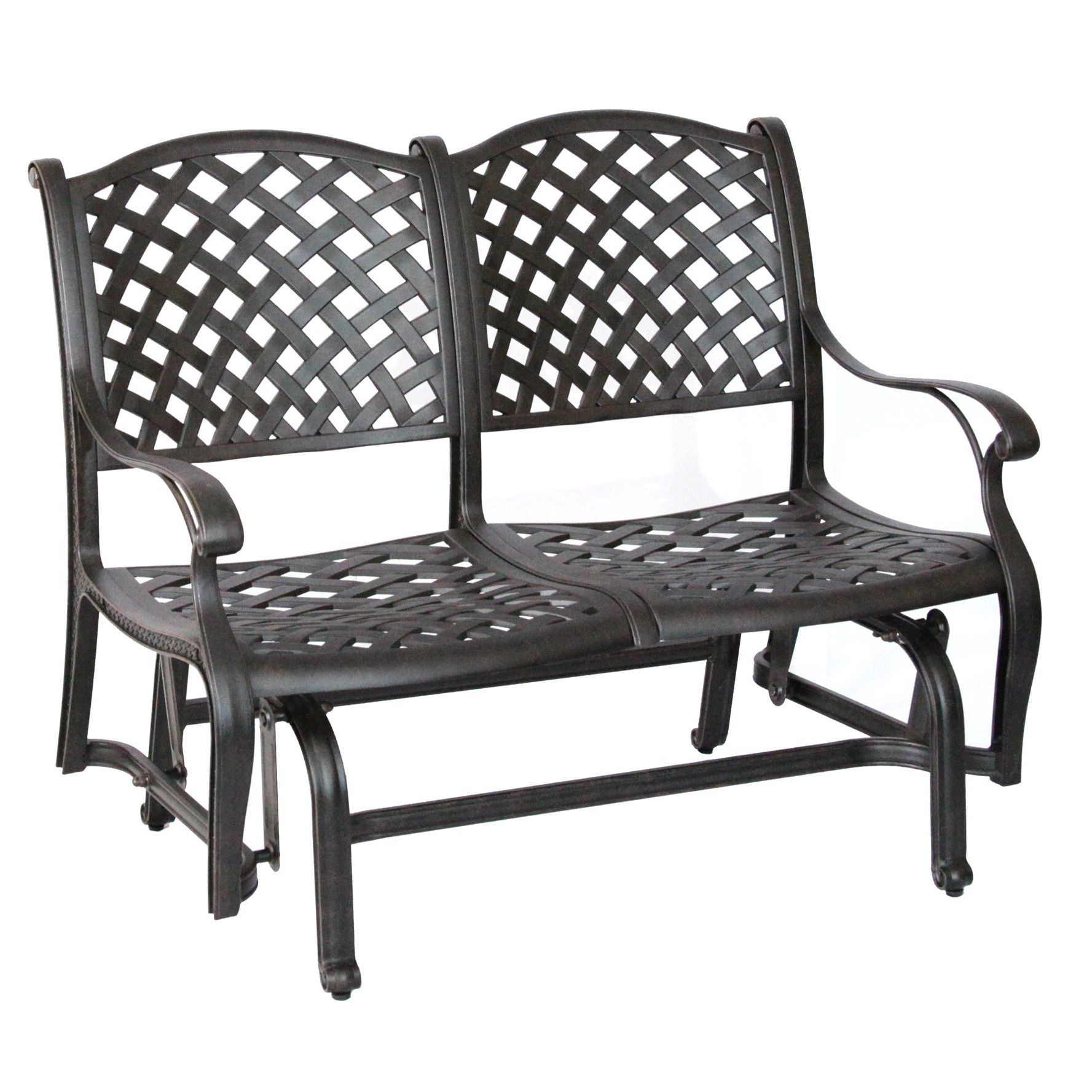 Darlee Nassau Cast Aluminum Glider Bench With Seat Cushion Throughout Trendy Metal Powder Coat Double Seat Glider Benches (View 25 of 30)