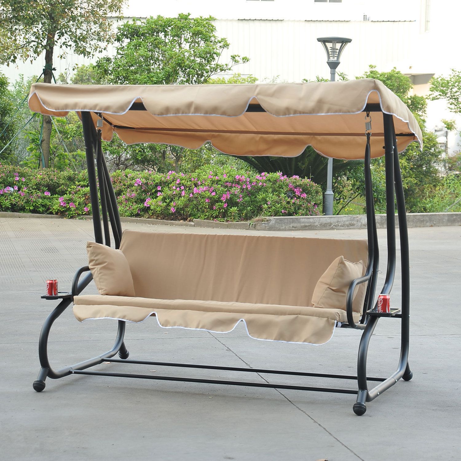 Details About Outdoor 3 Person Patio Porch Swing Hammock Bench Canopy  Loveseat Convertible Bed Inside 2020 Porch Swings With Canopy (View 30 of 30)