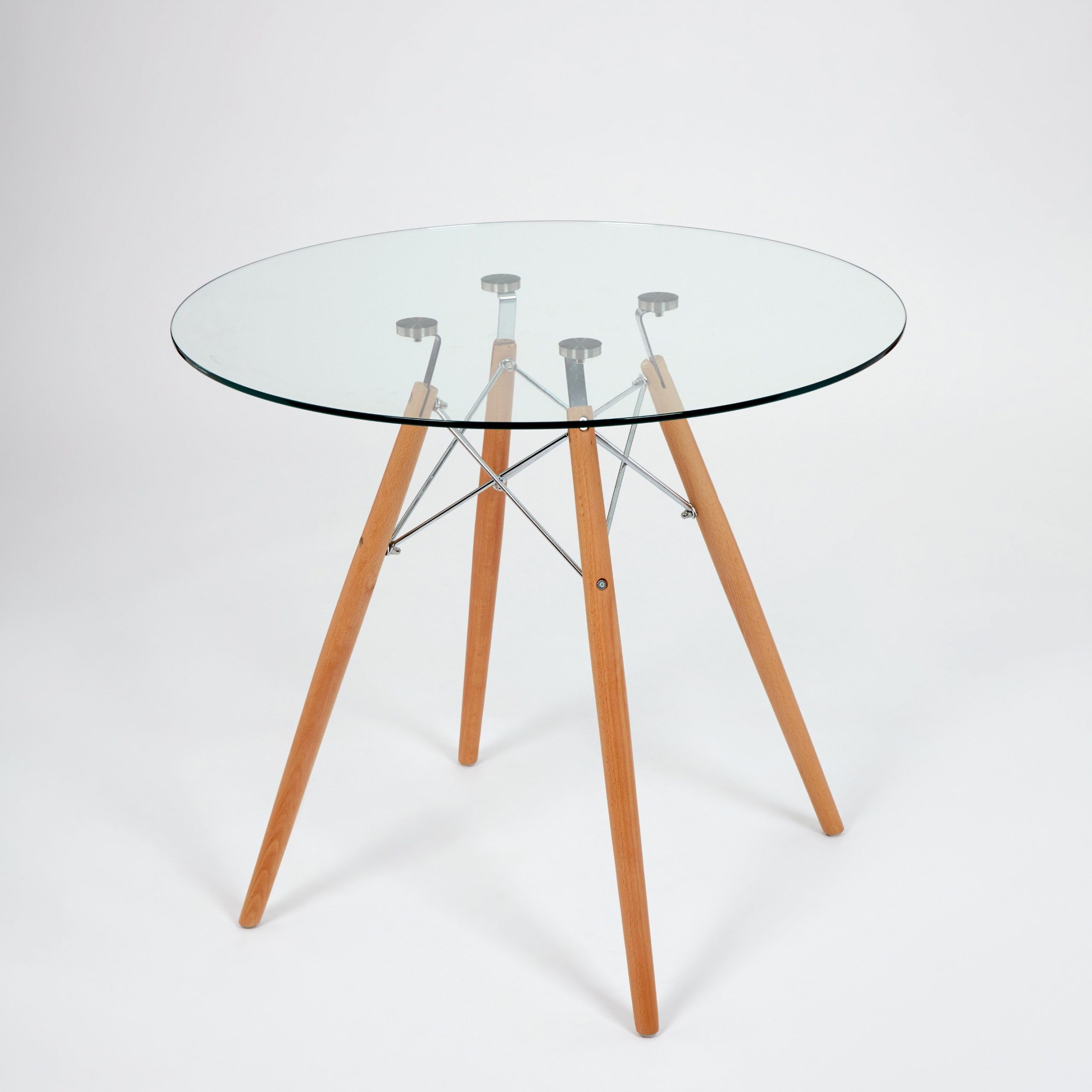 Dining Glass Table With Beechwood Legs (size: 80cm With Regard To Recent Eames Style Dining Tables With Chromed Leg And Tempered Glass Top (View 1 of 30)