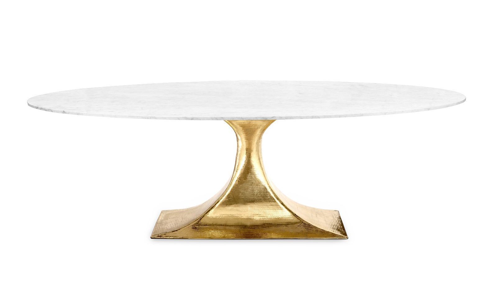 Dining Tables In Seared Oak With Brass Detail With Fashionable Oval Stone Top Dining Table With Hammered Metal Base (View 27 of 30)