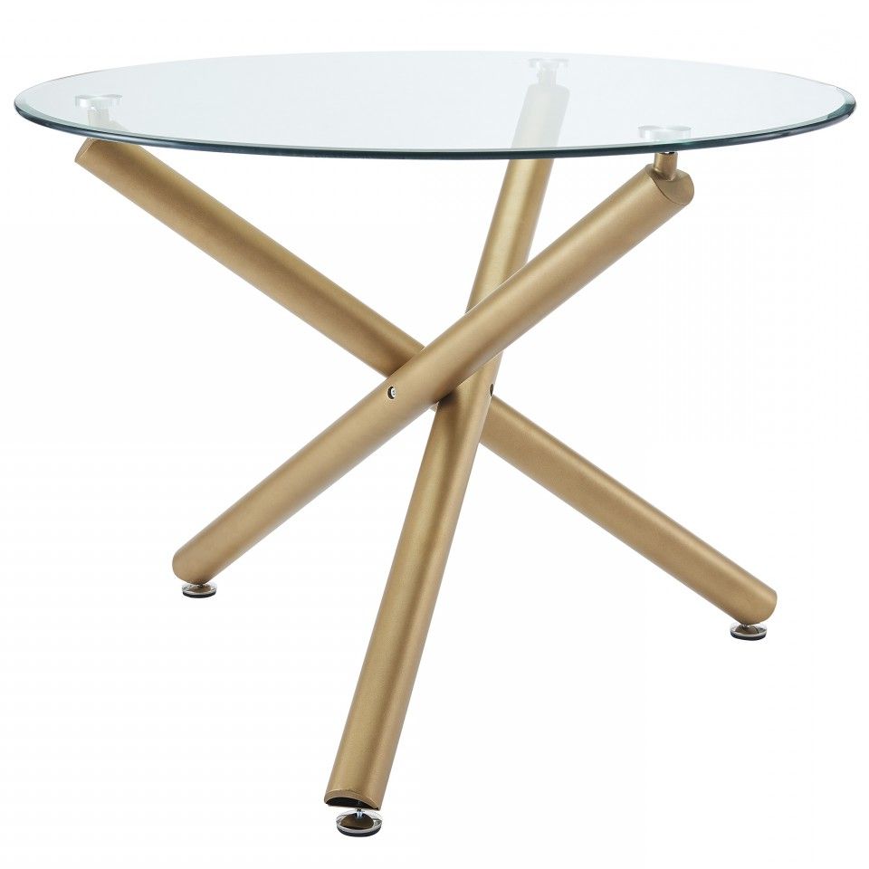 Dining Tables With Brushed Gold Stainless Finish Throughout Fashionable Carmilla Round Dining Table In Gold – Dining Tables – Dining (View 8 of 30)