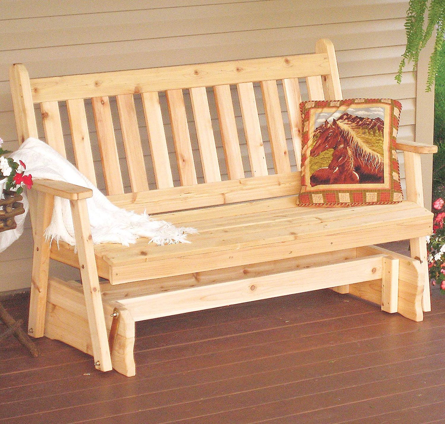 Famous Traditional Glider Benches Inside Cedar Porch Glider Bench Outdoor Patio Gliding Bench, 2 Person Wooden  Loveseat Benches, Amish Made Furniture Weather Resistant Western Red Cedar  Wood, (View 3 of 30)
