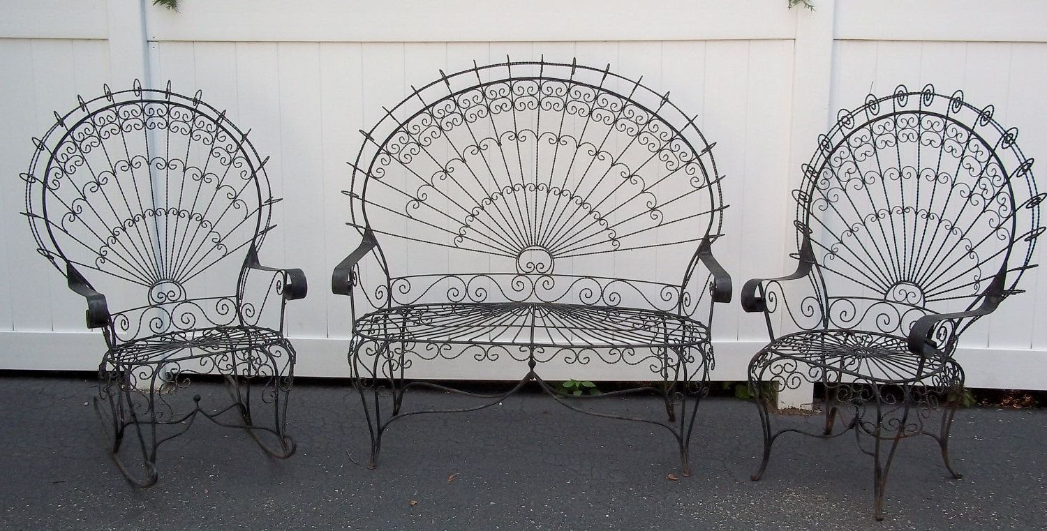 Famous Vintage Victorian Peacock Wrought Iron Lawn Patio Garden Set Throughout 1 Person Antique Black Iron Outdoor Swings (View 5 of 30)