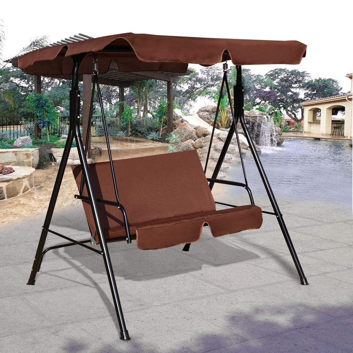 Famous Wicker Glider Outdoor Porch Swings With Stand Within Amazon : Iron Porch Swing With Steel Frame Stand And (Photo 7 of 30)