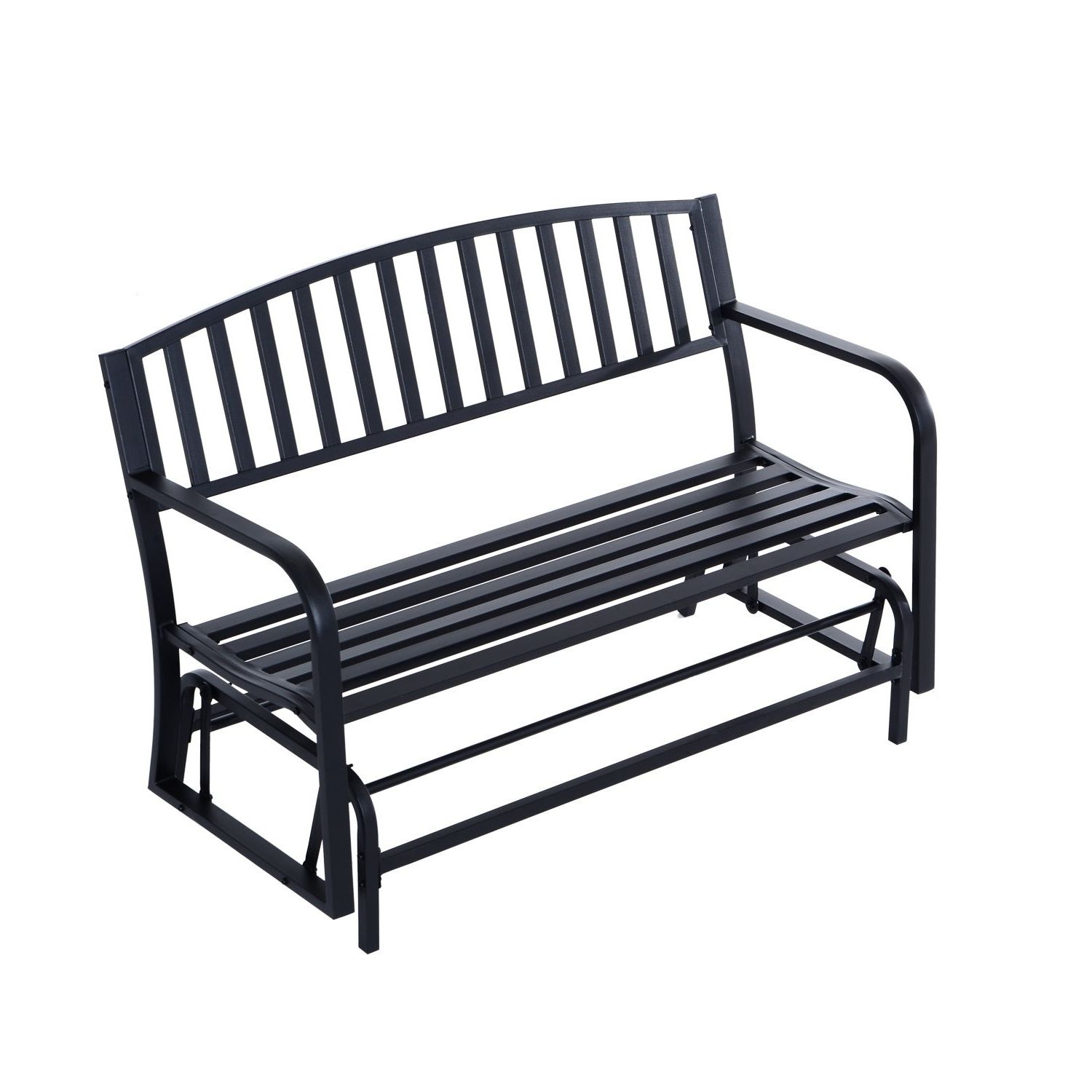 Favorite Outsunny 50 Inch Outdoor Steel Patio Swing Glider Bench – Black For 1 Person Antique Black Steel Outdoor Gliders (View 4 of 30)