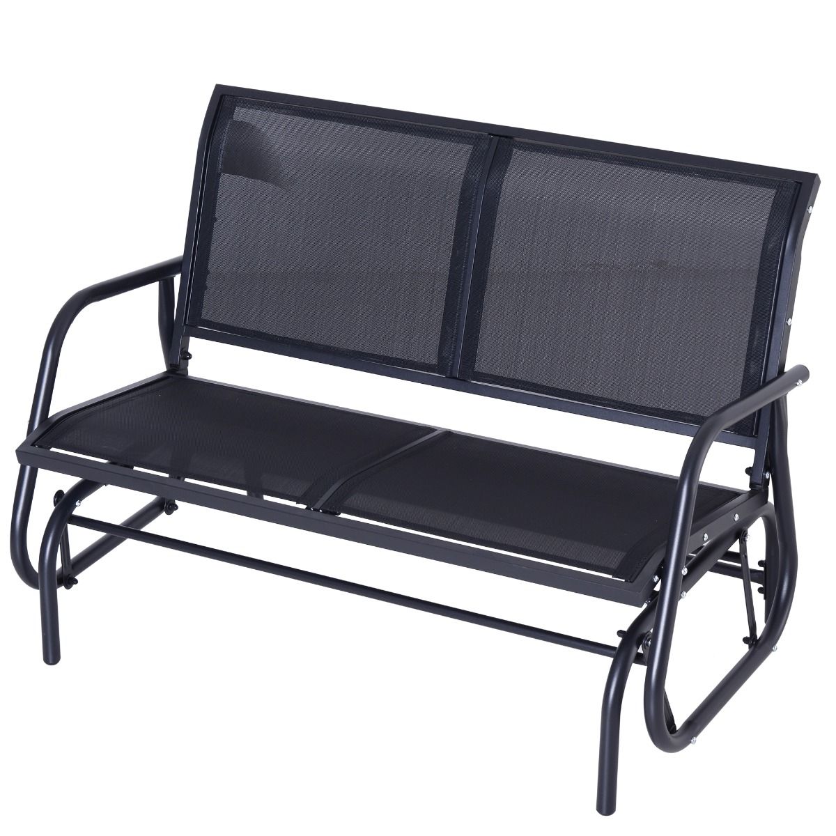 Favorite Outsunny Patio Double Glider Bench Swing Chair Rocker Heavy Duty Outdoor  Garden Black With Regard To Iron Double Patio Glider Benches (View 28 of 30)