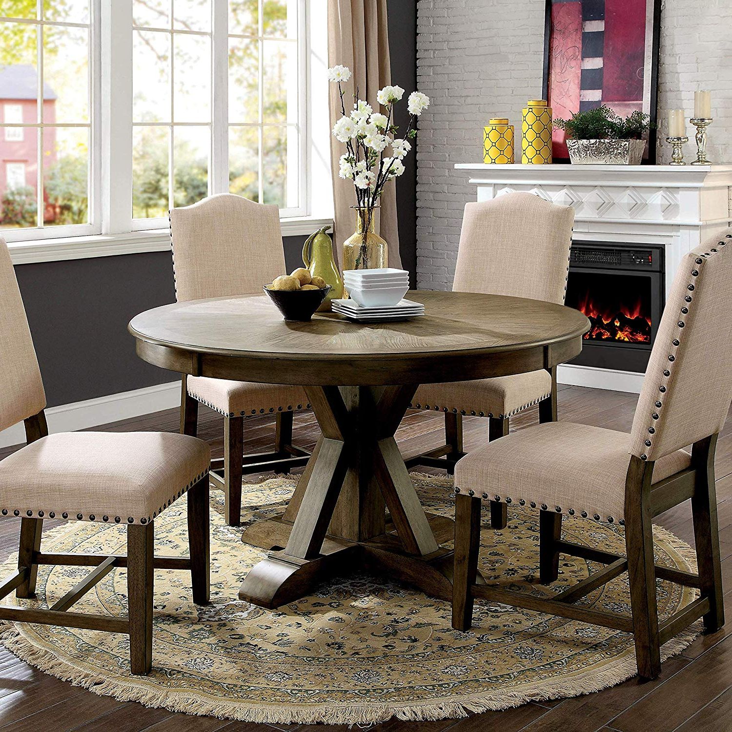 Favorite Transitional 4 Seating Double Drop Leaf Casual Dining Tables Regarding Amazon: Rustic Light Oak Round 54 Inch Pedestal Dining (Photo 8 of 30)