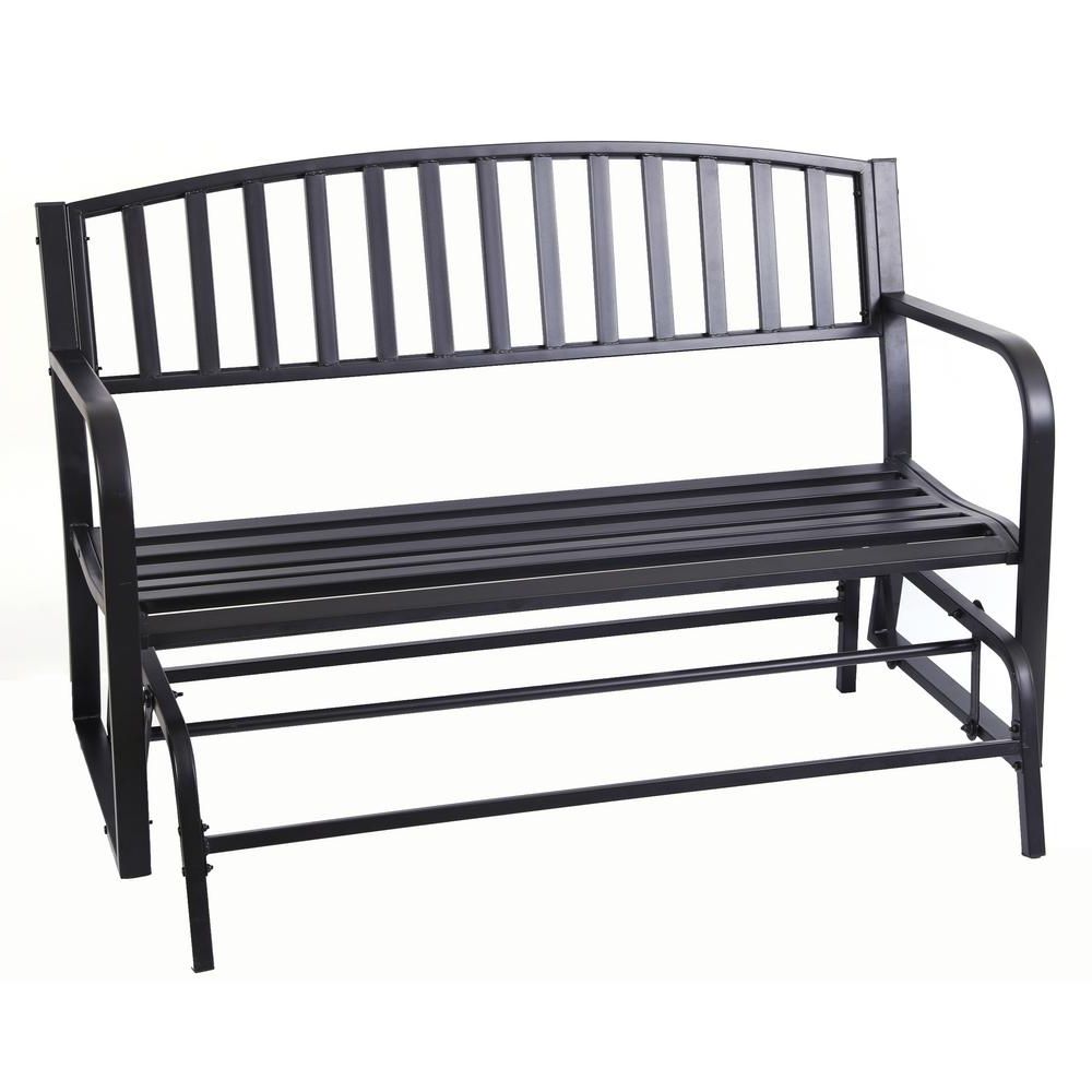 Gardenised 50 In. Black 2 Person Metal Patio Garden Park Yard Outdoor Swing  Glider Bench Powder Coated Pertaining To 2020 Metal Powder Coat Double Seat Glider Benches (Photo 16 of 30)