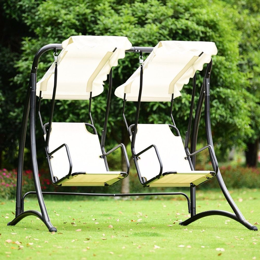 Giantex 2 Person Hammock Porch Swing Patio Outdoor Hanging  Loveseat Canopy Glider Swing Outdoor Furniture Op3540 On Aliexpress (View 13 of 30)