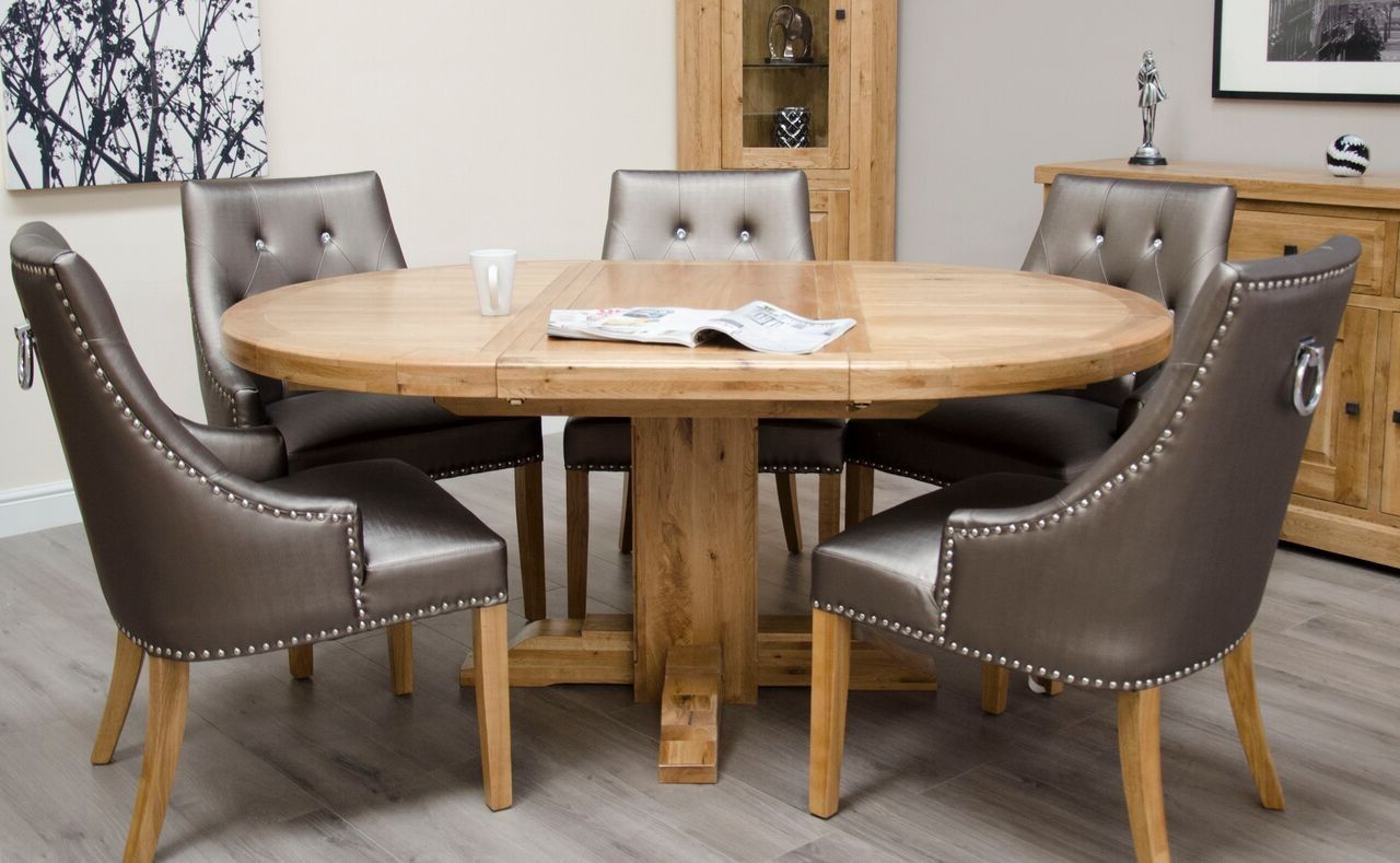 Homestyle Deluxe Solid Oak Round Extending Dining Table Throughout Latest Round Dining Tables (View 9 of 30)