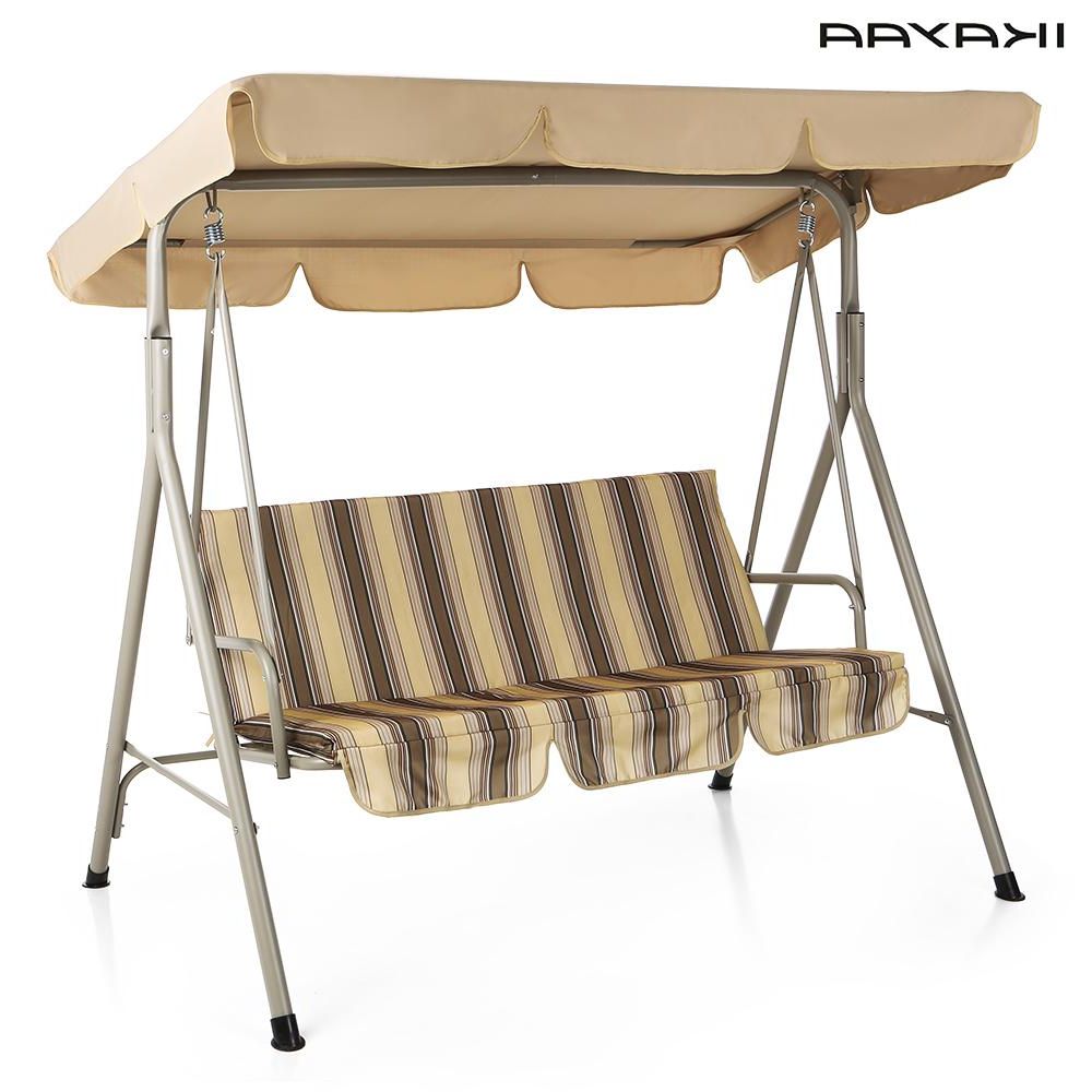 Ikayaa 3 Person Seater Patio Canopy Swing Glider Outdoor Regarding Newest 3 Seater Swings With Frame And Canopy (View 4 of 30)