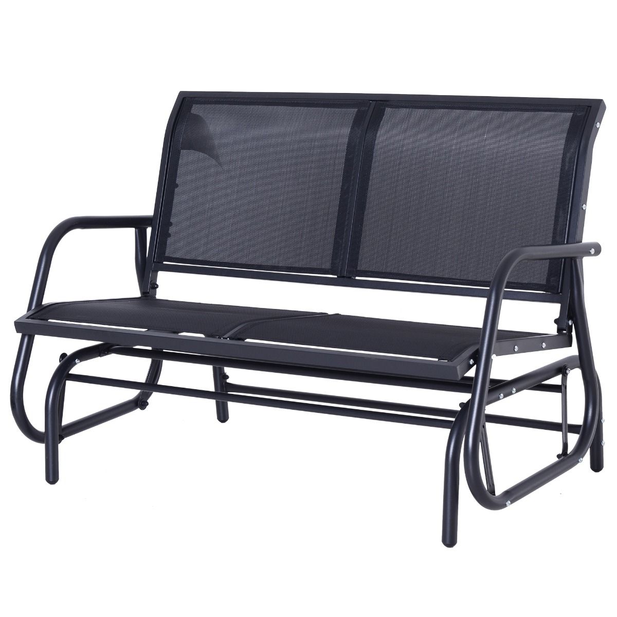 Iron Double Patio Glider Benches For 2020 Outsunny Patio Double Glider Bench Swing Chair Rocker Heavy Duty Outdoor  Garden Black (View 14 of 30)