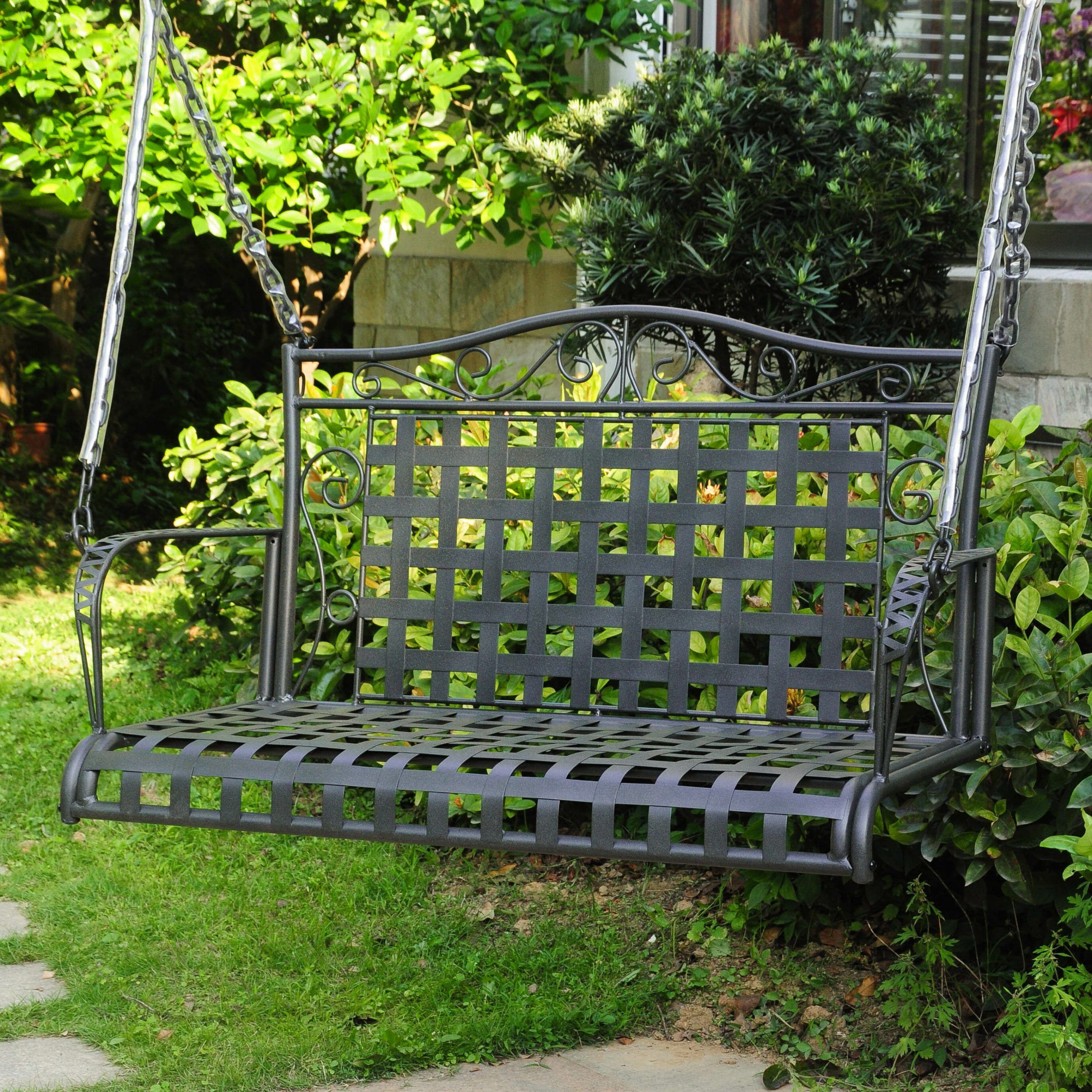 Iron Grove Slatted Glider Benches Throughout Current Saundra Iron Porch Swing (View 22 of 30)