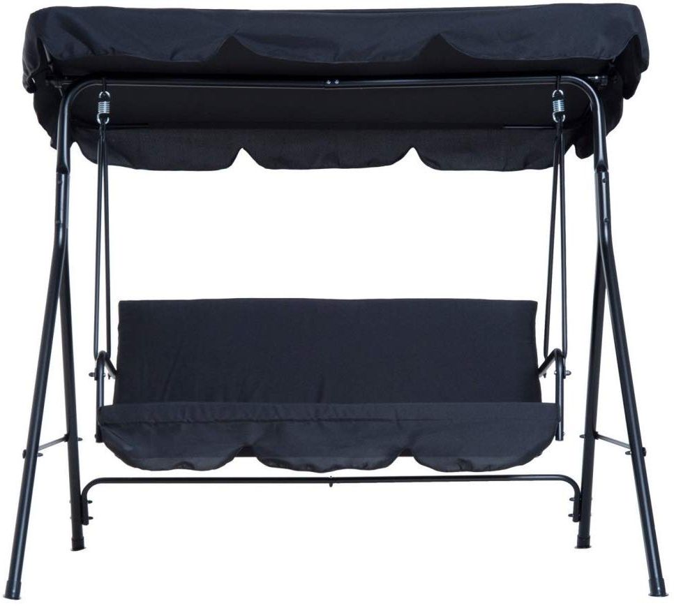 Koonlertshop Patio Outdoor Swing Chair Polyester Canopy Garden Hammock  Awning Bench Water Resistant Seat Black #505 With Best And Newest 3 Person Outdoor Porch Swings With Stand (View 21 of 30)