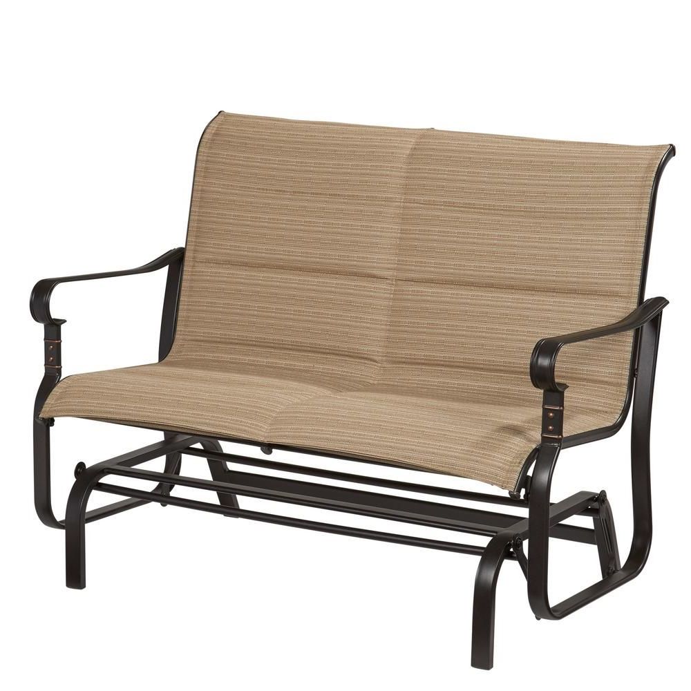 Latest Padded Sling Double Glider Benches Within Hampton Bay Belleville 2 Person Sling Outdoor Glider (View 5 of 30)
