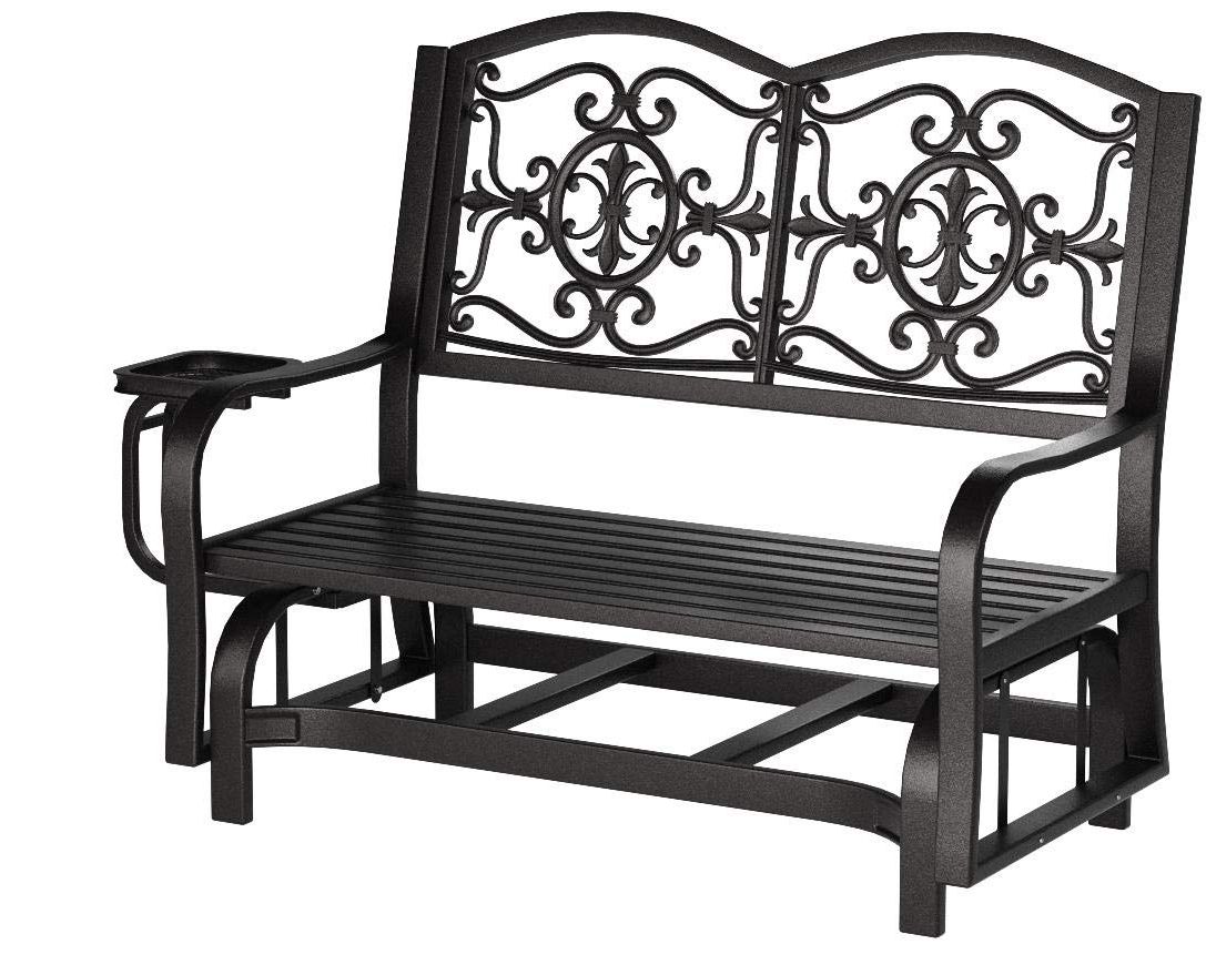 Metal Powder Coat Double Seat Glider Benches Pertaining To Most Popular Oakland Living Lakeville Double Glider With Side Tray Patio (View 13 of 30)