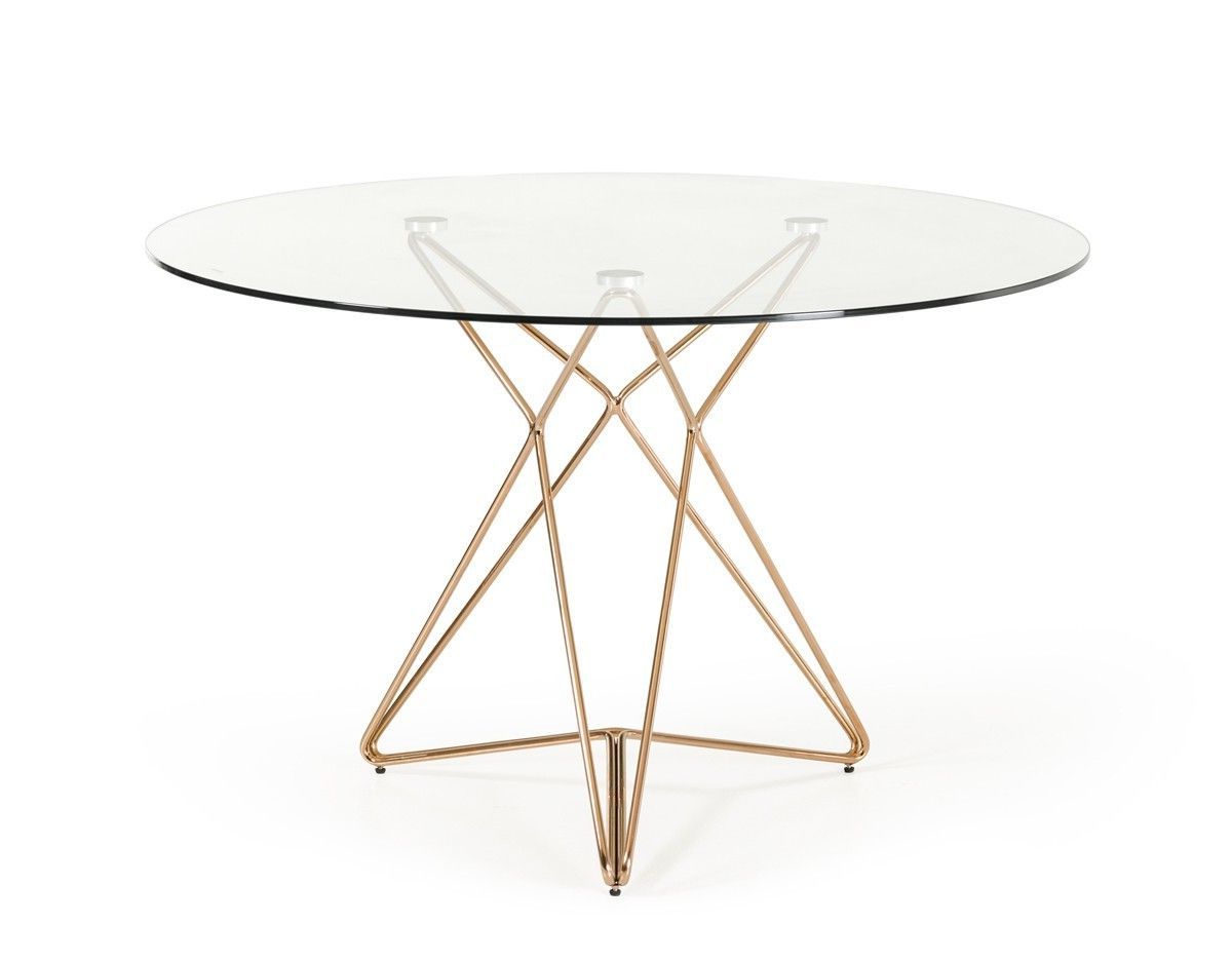 Modern Clear Round Glass Top Gold Stainless Steel Base Intended For Most Recently Released Smoked Oval Glasstop Dining Tables (View 11 of 30)