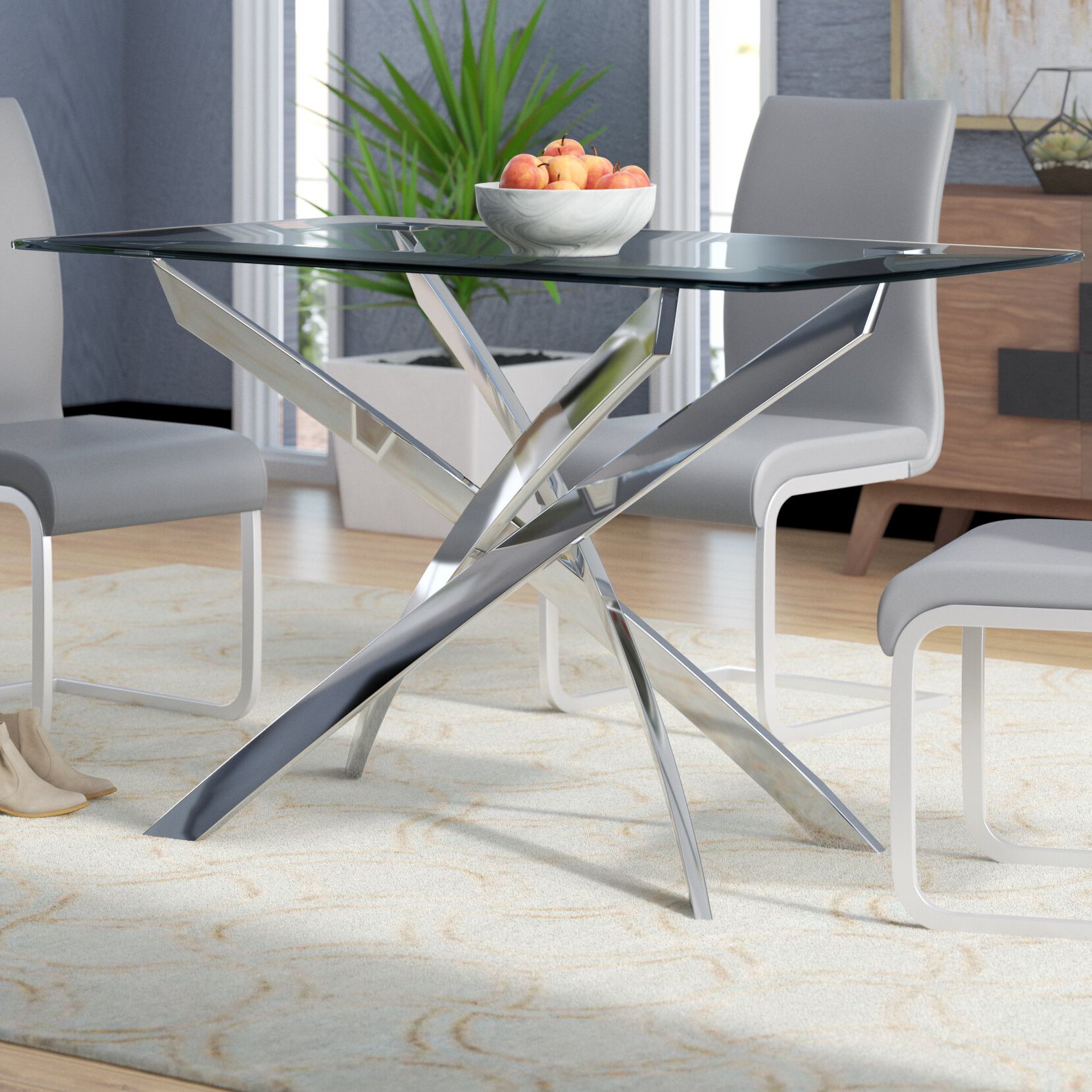 Modern Dining Tables In Well Known Coraline Glass Top Modern Dining Table (View 6 of 30)