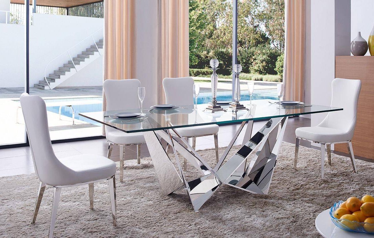 Modern Glass Top Extension Dining Tables In Stainless Inside Most Recent Dining Table Stainless Steel W/glass Top Contemporary Made In Italy Esf  2061dt (View 11 of 30)